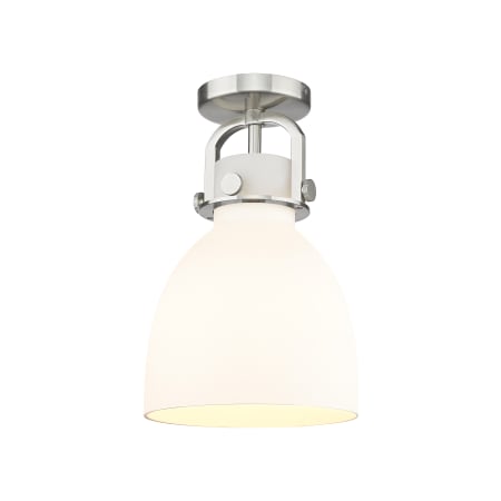 A large image of the Innovations Lighting 410-1F-13-8 Newton Bell Flush Satin Nickel / Matte White