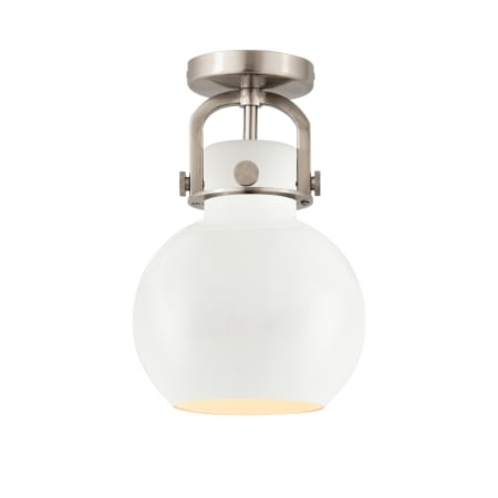 A large image of the Innovations Lighting 410-1F-15-8 Newton Sphere Flush Satin Nickel