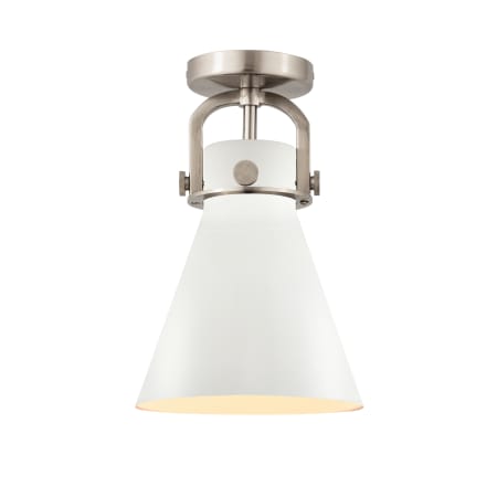 A large image of the Innovations Lighting 410-1F-15-8 Newton Cone Flush Satin Nickel / White