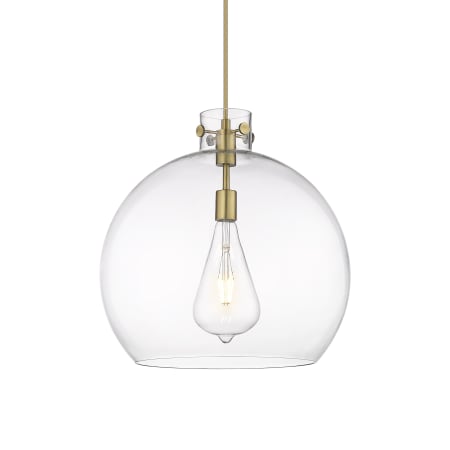 A large image of the Innovations Lighting 410-1PL-18-18 Newton Sphere Pendant Brushed Brass / Clear