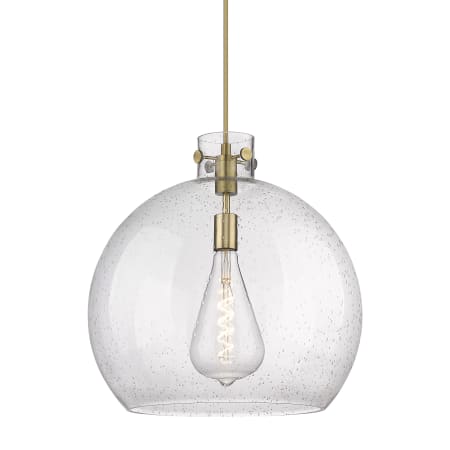 A large image of the Innovations Lighting 410-1PL-18-18 Newton Sphere Pendant Brushed Brass / Seedy