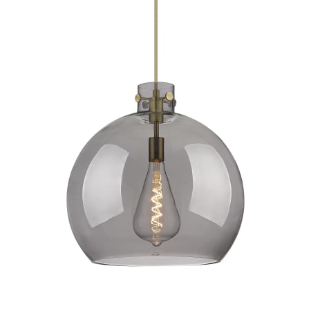 A large image of the Innovations Lighting 410-1PL-18-18 Newton Sphere Pendant Brushed Brass / Plated Smoke