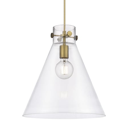 A large image of the Innovations Lighting 410-1PL-17-14 Newton Cone Pendant Brushed Brass / Clear