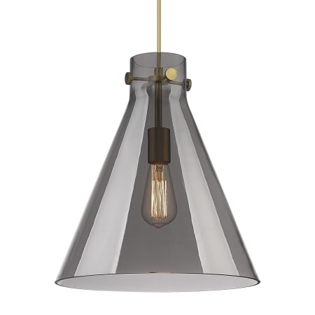 A large image of the Innovations Lighting 410-1PL-17-14 Newton Cone Pendant Brushed Brass / Plated Smoke