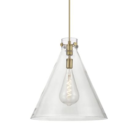 A large image of the Innovations Lighting 410-1PL-20-18 Newton Cone Pendant Brushed Brass / Clear