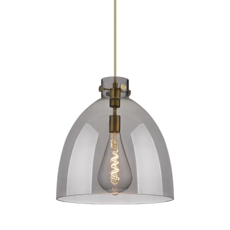 A large image of the Innovations Lighting 410-1PL-17-16 Newton Bell Pendant Brushed Brass / Plated Smoke