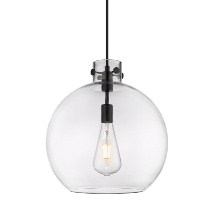 A large image of the Innovations Lighting 410-1PL-17-16 Newton Sphere Pendant Matte Black / Clear