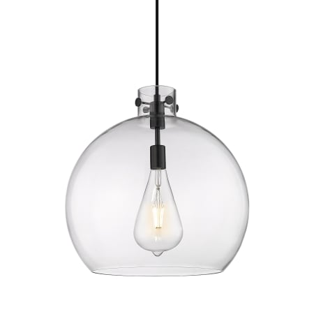 A large image of the Innovations Lighting 410-1PL-18-18 Newton Sphere Pendant Matte Black / Clear