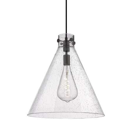 A large image of the Innovations Lighting 410-1PL-20-18 Newton Cone Pendant Matte Black / Seedy