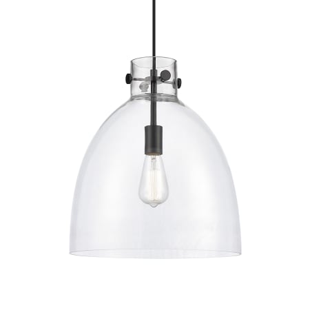 A large image of the Innovations Lighting 410-1PL-16-14 Newton Bell Pendant Matte Black / Clear