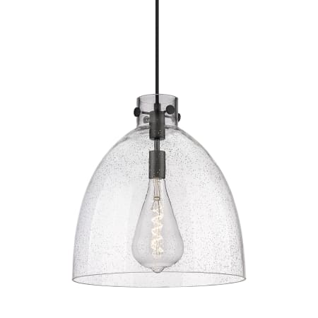 A large image of the Innovations Lighting 410-1PL-17-16 Newton Bell Pendant Matte Black / Seedy