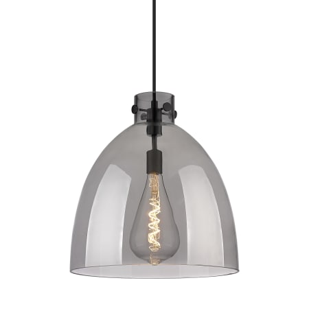 A large image of the Innovations Lighting 410-1PL-17-16 Newton Bell Pendant Matte Black / Plated Smoke