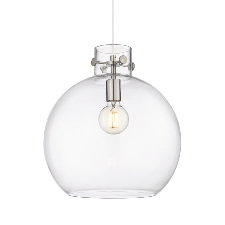 A large image of the Innovations Lighting 410-1PL-15-14 Newton Sphere Pendant Satin Nickel / Clear