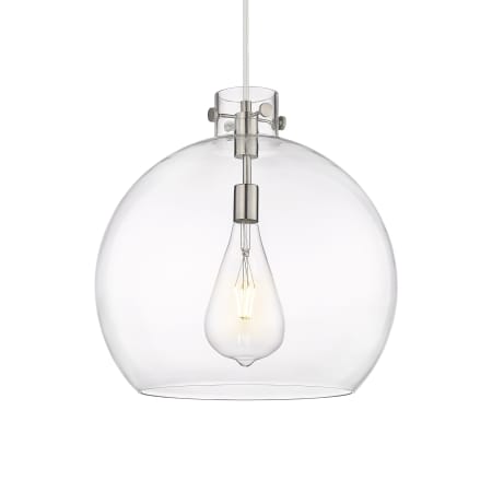 A large image of the Innovations Lighting 410-1PL-18-18 Newton Sphere Pendant Satin Nickel / Clear