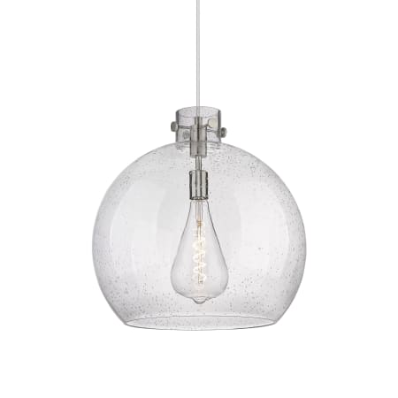 A large image of the Innovations Lighting 410-1PL-18-18 Newton Sphere Pendant Satin Nickel / Seedy