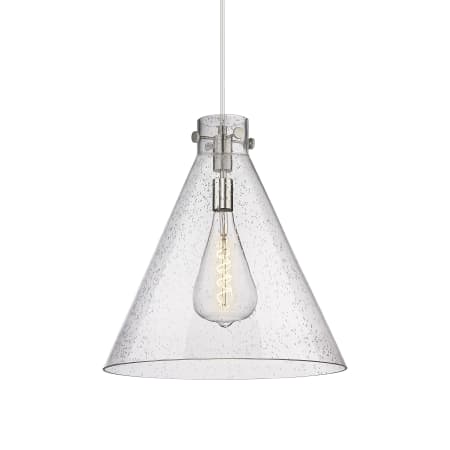 A large image of the Innovations Lighting 410-1PL-20-18 Newton Cone Pendant Satin Nickel / Seedy