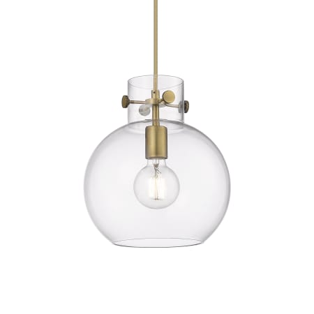 A large image of the Innovations Lighting 410-1PM-11-10 Newton Sphere Pendant Brushed Brass / Clear