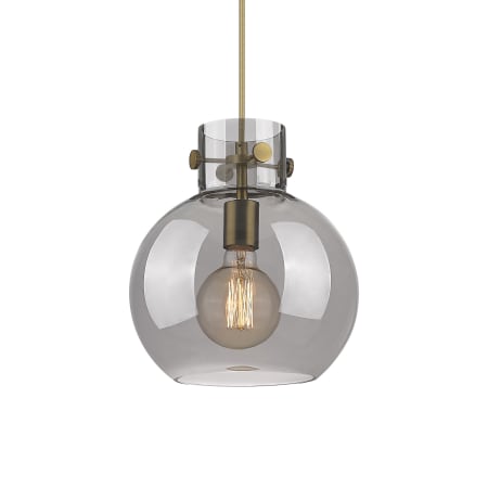 A large image of the Innovations Lighting 410-1PM-11-10 Newton Sphere Pendant Brushed Brass / Plated Smoke