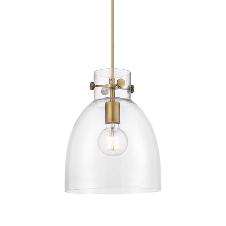 A large image of the Innovations Lighting 410-1PM-13-10 Newton Bell Pendant Brushed Brass / Clear