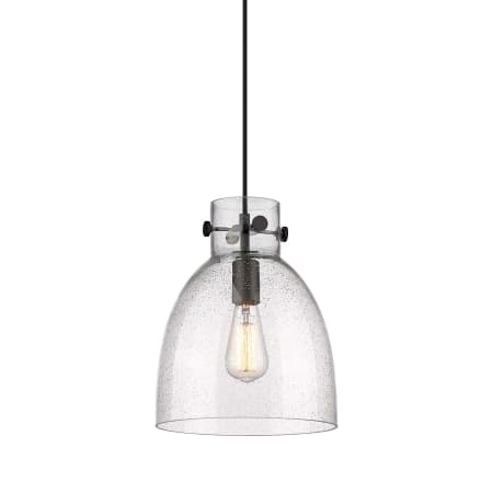 A large image of the Innovations Lighting 410-1PM-13-10 Newton Bell Pendant Matte Black / Seedy