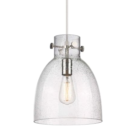 A large image of the Innovations Lighting 410-1PM-13-10 Newton Bell Pendant Polished Nickel / Seedy