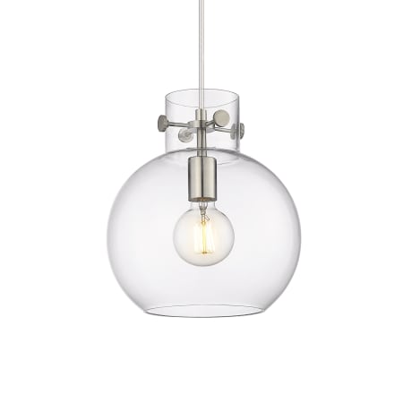 A large image of the Innovations Lighting 410-1PM-11-10 Newton Sphere Pendant Satin Nickel / Clear