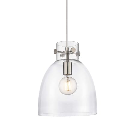 A large image of the Innovations Lighting 410-1PM-13-10 Newton Bell Pendant Satin Nickel / Clear