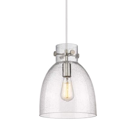 A large image of the Innovations Lighting 410-1PM-13-10 Newton Bell Pendant Satin Nickel / Seedy