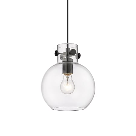 A large image of the Innovations Lighting 410-1PS-9-8 Newton Sphere Pendant Matte Black / Clear