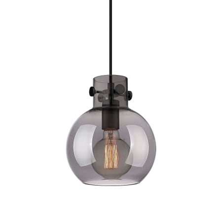A large image of the Innovations Lighting 410-1PS-10-8 Newton Sphere Pendant Matte Black / Plated Smoke
