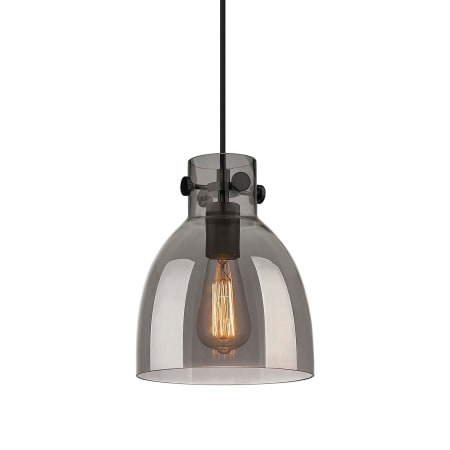 A large image of the Innovations Lighting 410-1PS-10-8 Newton Bell Pendant Matte Black / Plated Smoke