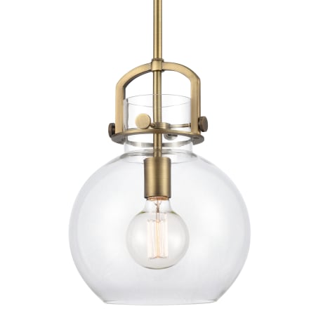 A large image of the Innovations Lighting 410-1S-10 Newton Brushed Brass / Clear