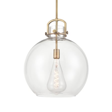 A large image of the Innovations Lighting 410-1SL-21-16 Newton Sphere Pendant Brushed Brass / Clear