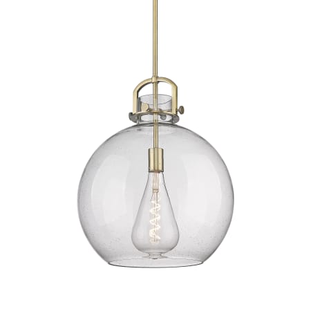 A large image of the Innovations Lighting 410-1SL-21-16 Newton Sphere Pendant Brushed Brass / Seedy