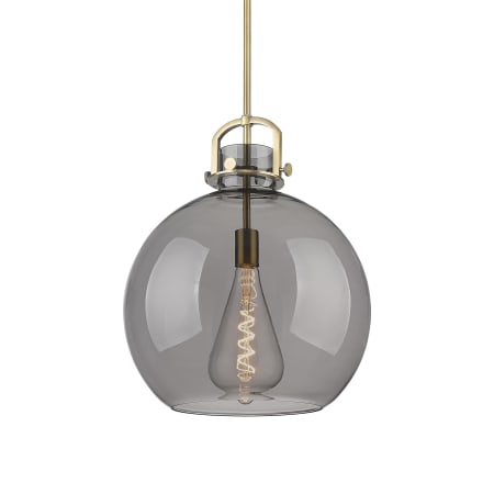 A large image of the Innovations Lighting 410-1SL-21-16 Newton Sphere Pendant Brushed Brass / Plated Smoke