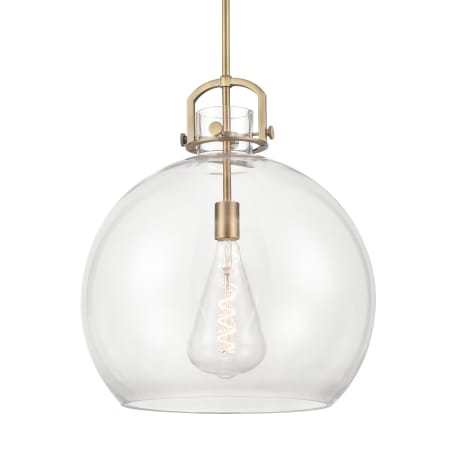 A large image of the Innovations Lighting 410-1SL-23-18 Newton Sphere Pendant Brushed Brass / Clear