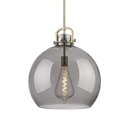 A large image of the Innovations Lighting 410-1SL-23-18 Newton Sphere Pendant Brushed Brass / Plated Smoke