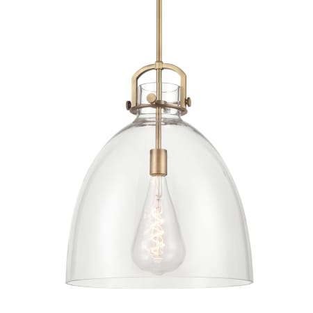 A large image of the Innovations Lighting 410-1SL-22-16 Newton Bell Pendant Brushed Brass / Clear