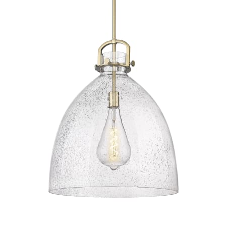 A large image of the Innovations Lighting 410-1SL-24-18 Newton Bell Pendant Brushed Brass / Seedy