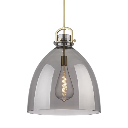 A large image of the Innovations Lighting 410-1SL-24-18 Newton Bell Pendant Brushed Brass / Plated Smoke