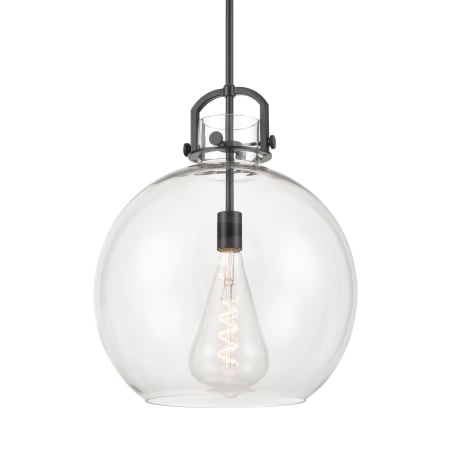 A large image of the Innovations Lighting 410-1SL-21-16 Newton Sphere Pendant Matte Black / Clear