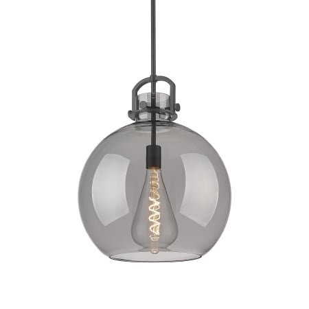 A large image of the Innovations Lighting 410-1SL-21-16 Newton Sphere Pendant Matte Black / Plated Smoke