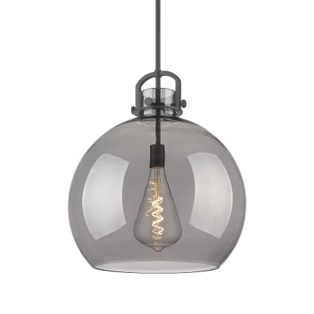 A large image of the Innovations Lighting 410-1SL-23-18 Newton Sphere Pendant Matte Black / Plated Smoke