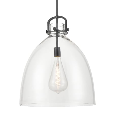 A large image of the Innovations Lighting 410-1SL-24-18 Newton Bell Pendant Matte Black / Clear