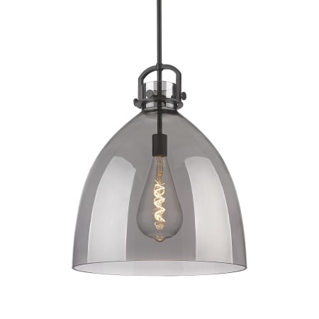 A large image of the Innovations Lighting 410-1SL-24-18 Newton Bell Pendant Matte Black / Plated Smoke