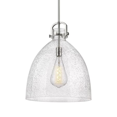 A large image of the Innovations Lighting 410-1SL-24-18 Newton Bell Pendant Polished Nickel / Seedy