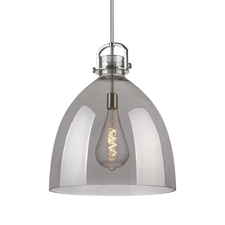 A large image of the Innovations Lighting 410-1SL-24-18 Newton Bell Pendant Polished Nickel / Plated Smoke