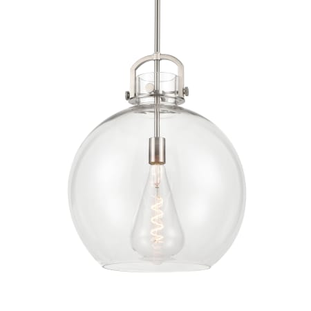 A large image of the Innovations Lighting 410-1SL-21-16 Newton Sphere Pendant Satin Nickel / Clear