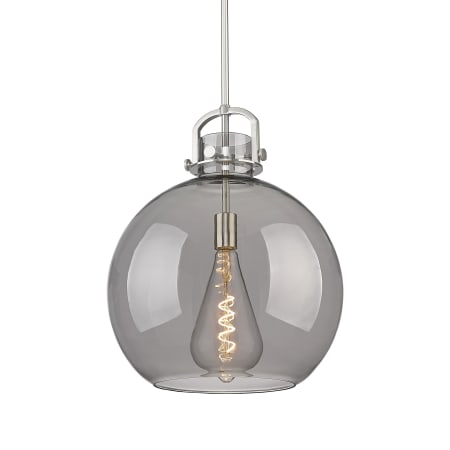 A large image of the Innovations Lighting 410-1SL-21-16 Newton Sphere Pendant Satin Nickel / Plated Smoke