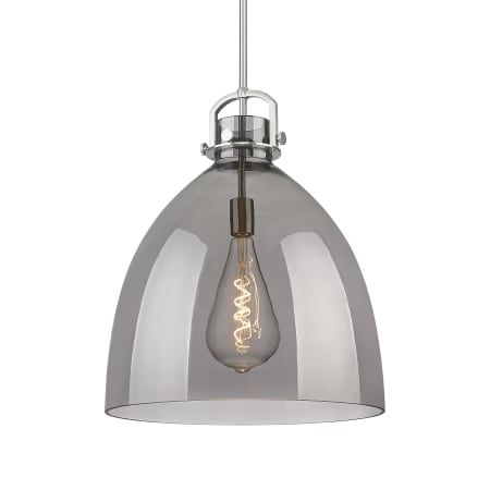 A large image of the Innovations Lighting 410-1SL-24-18 Newton Bell Pendant Satin Nickel / Plated Smoke